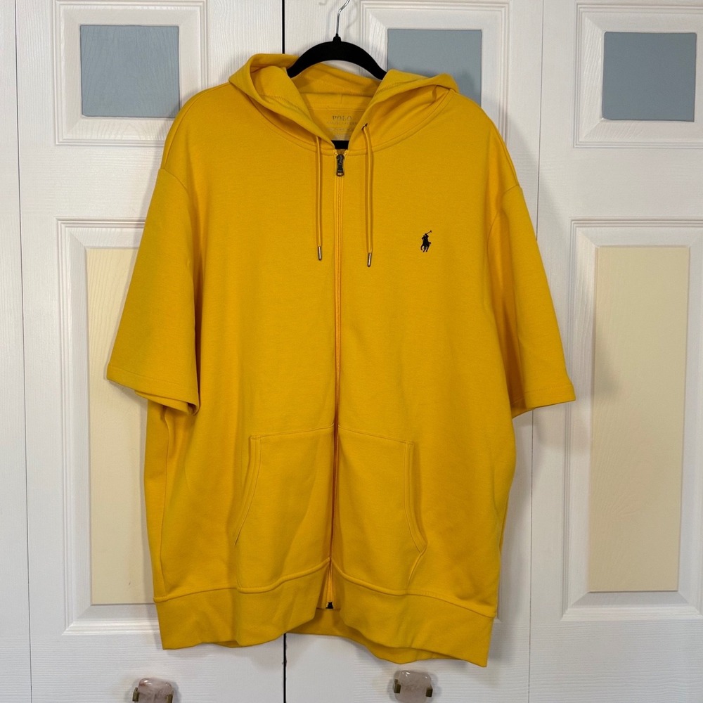 Polo Ralph Lauren Mens XXL Yellow Short Sleeve Full Zip Hoodie Pony 71088151